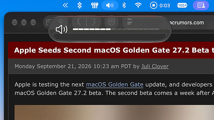 У macOS Golden Gate 27.2 beta оновили повзунки гучності та яскравості
